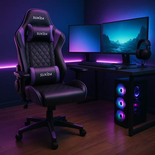 Sukida Ergonomic Gaming Chair — Massage Lumbar, Recliner, & Adjustable Swivel (Pro Gamer Edition)
